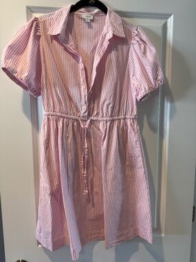 J Crew Factory Pink Striped Puffed Short Sleeve Dress Size 6